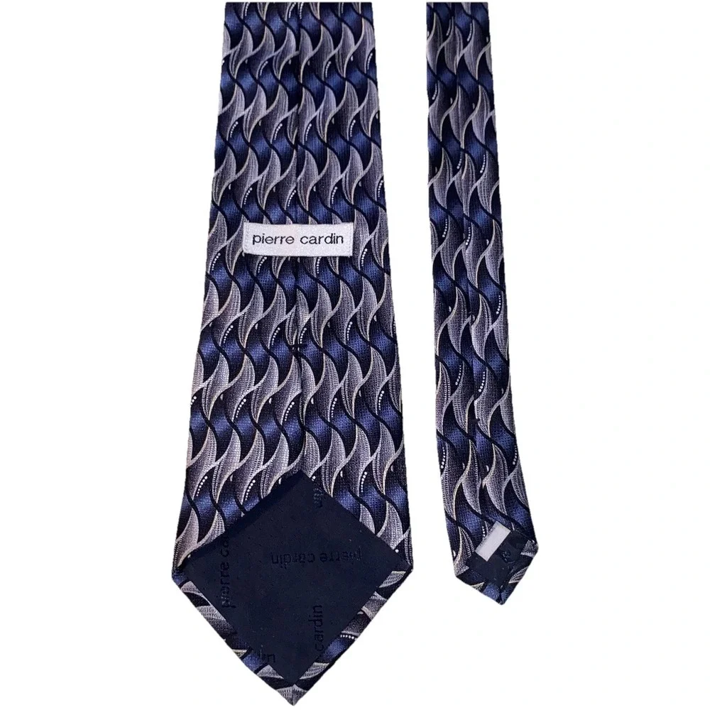 Vintage Pierre Cardin Men's Designer‎ necktie 100% Silk Tie Blue&Silver 58